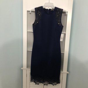 NWT Donna Ricco navy sheath dress with embroidery